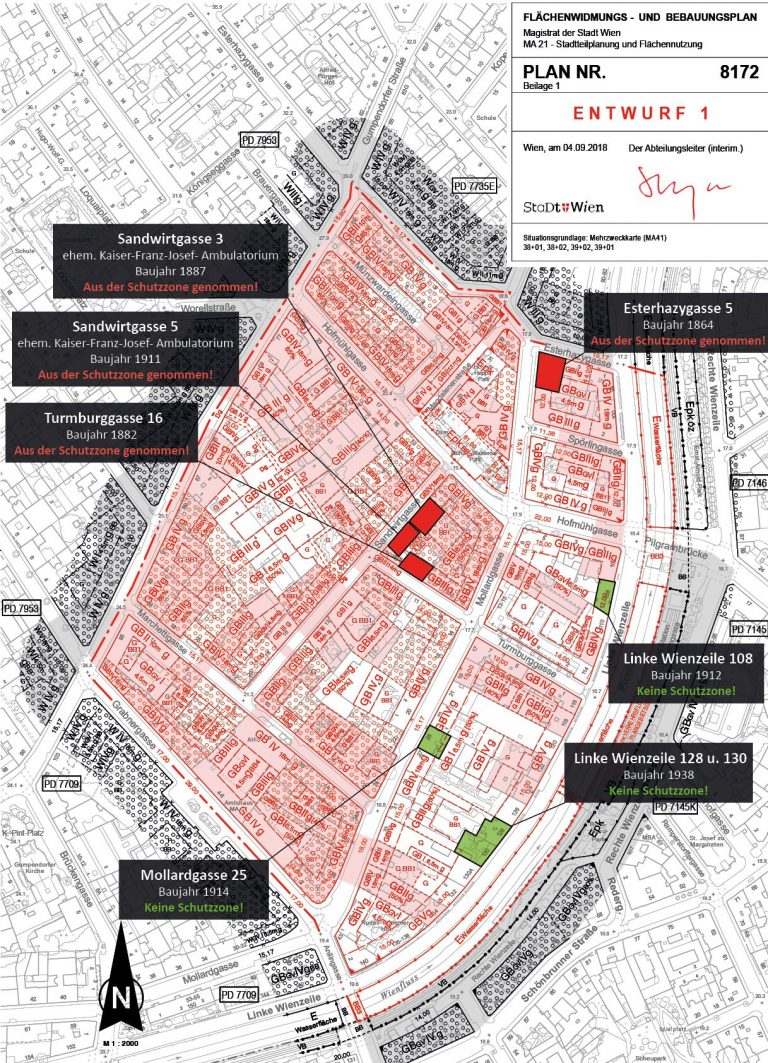 Plan mit Schutzzonen für Umwidmung