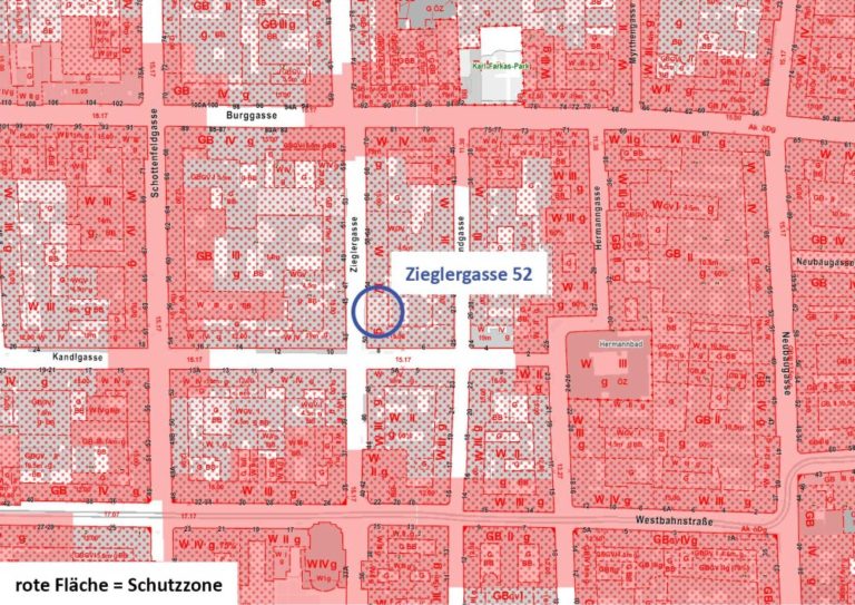 Plan mit Schutzzonen in der Zieglergasse, Wien-Neubau