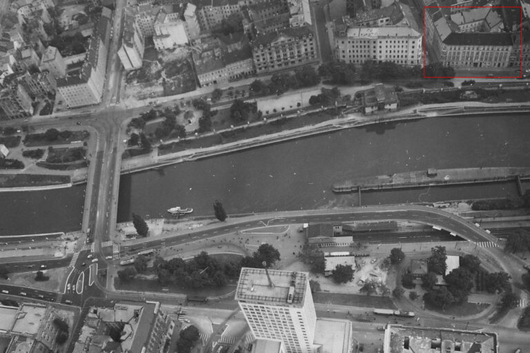 Donaukanal, Franz-Josefs-Kai, Obere Donaustraße, Luftbild, 1950er-Jahre