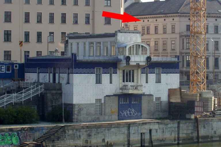 Schützenhaus von Otto Wagner am Donaukanal in Wien-Leopoldstadt, daher das Gebäude Obere Donaustraße 61
