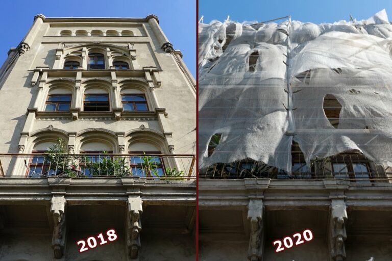 neugotisches Wohnhaus in Wien, Radetzkystraße, Turm, Fenster, Balkon, Baustelle, Gerüst