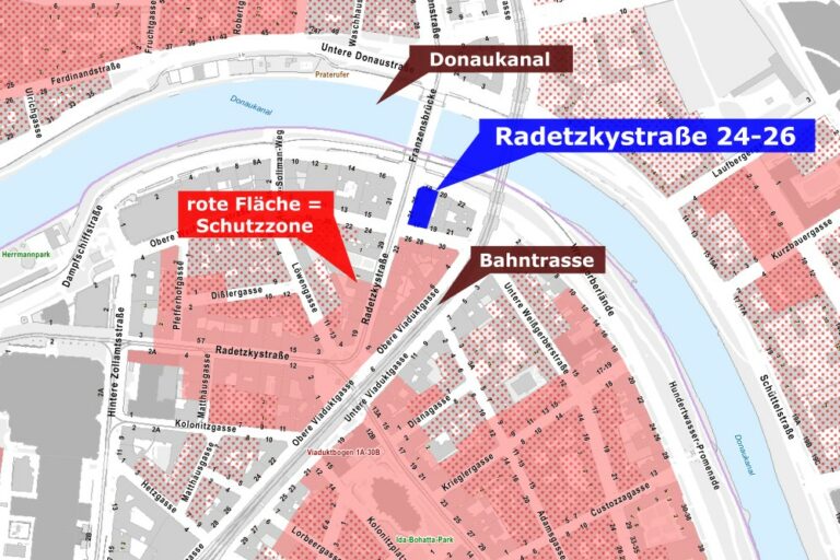 Karte mit Schutzzone bei der Radetzkystraße, 1030 Wien, Flächenwidmungsplan