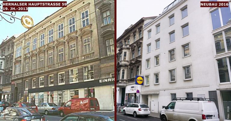 Vergleich zwischen einem abgerissenen Altbau und dem Neubau