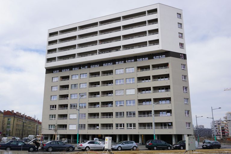 Neubau-Wohnhaus, Gudrunstraße, Sonnwendgasse, Sonnwendviertel, Helmut-Zilk-Park, Wien-Favoriten