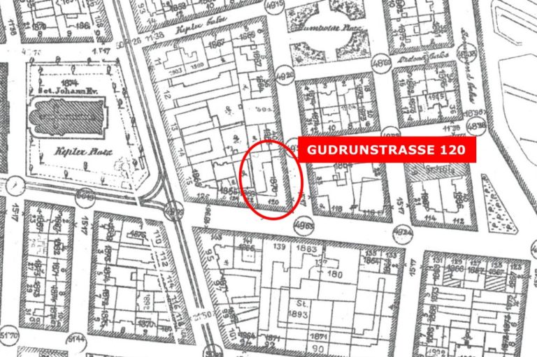 alte Karte der Gudrunstraße, hervorgehoben "Gudrunstraße 120", Generalstadtplan, Wien, Favoriten