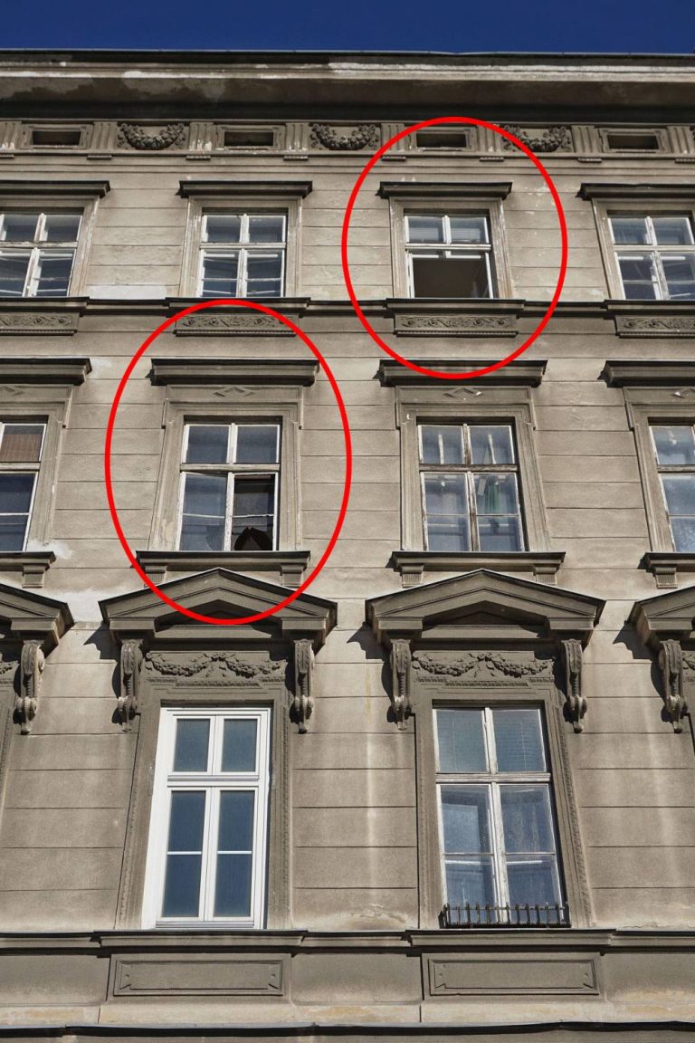 Hetzgasse 8, renovierungsbedürftiges Gründerzeithaus mit offenen Fenstern in Wien