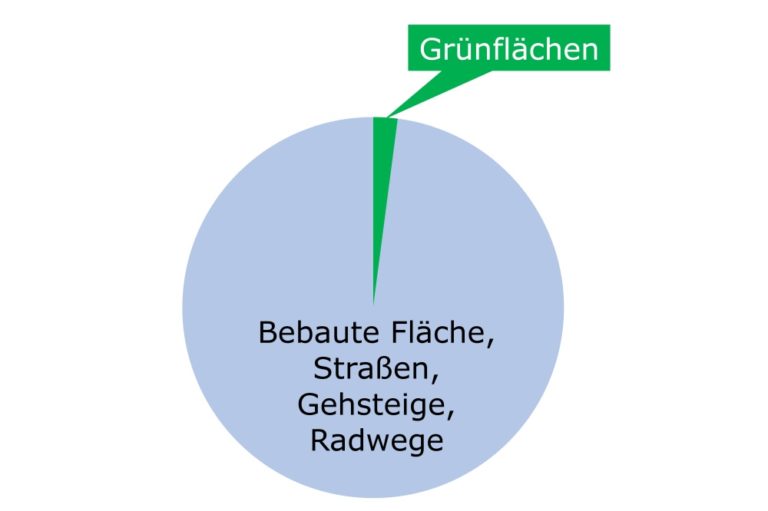Bebaute Flächen und Straßen vs. Grünflächen im 6. Bezirk, Wien, 2018