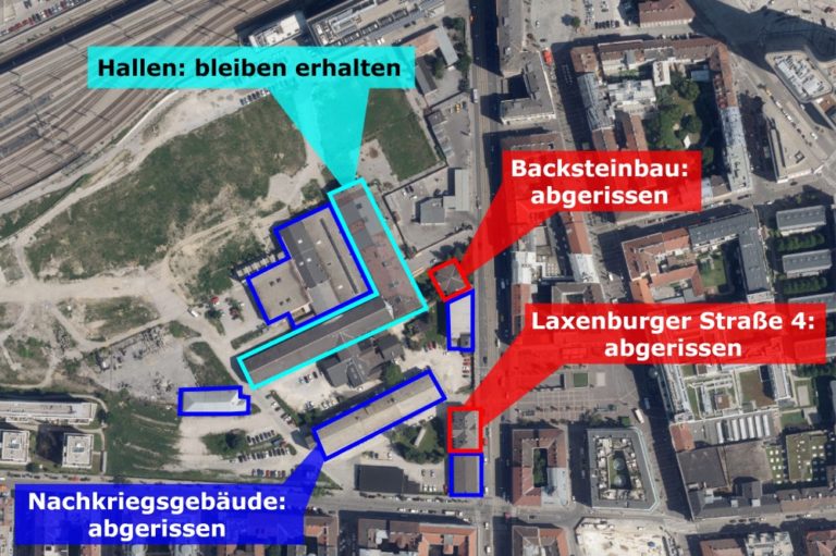 Karte "Neues Landgut", Wien-Favoriten. Abrisse eingezeichnet