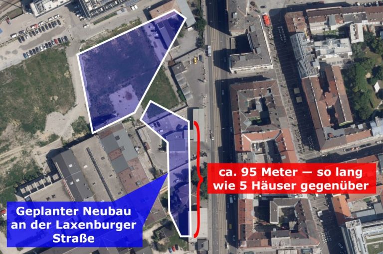 Satellitenbild der Laxenburger Straße, Vergleich der geplanten und vorhandenen Bebauung