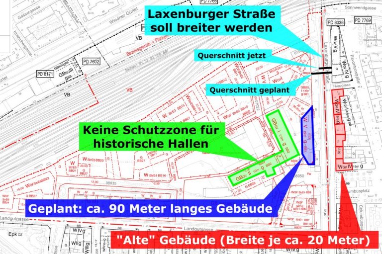 Planentwurf für das Neue Landgut in Wien-Favoriten, mit Anmerkungen