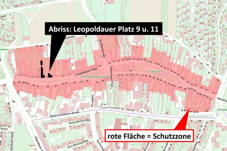 Plan des Leopoldauer Platzes mit Schutzzone und Abrissen