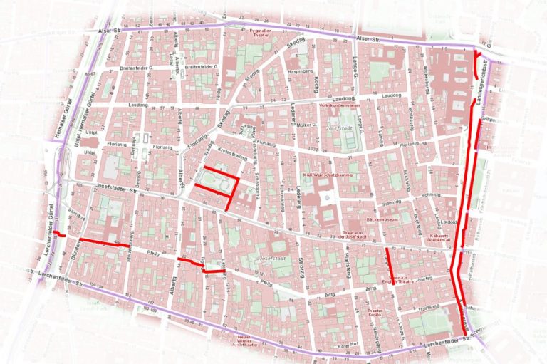 Radwegnetz im 8. Bezirk: baulich getrennte Radwege, Begegnungszonen, KFZ-Fahrverbote