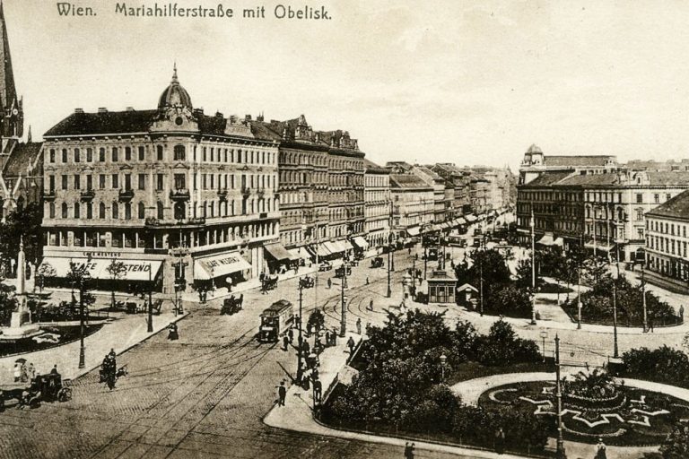Mariahilferstraße beim Gürtel, historische Aufnahme, Straßenbahn, Jahrhundertwende