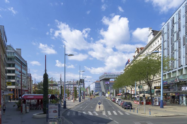 Mariahilferstraße mit Blick zum Gürtel, Westbahnhof, Wien