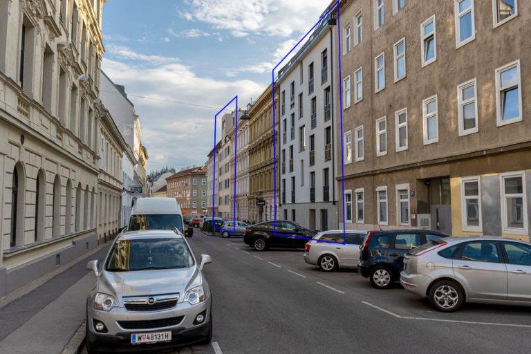 Neubauten in der Speckbachergasse, Ottakring, Wien, Häuserzeile, Straße, parkende Autos