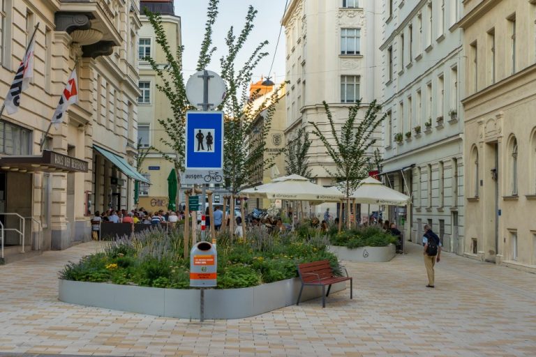 Königsegggasse vom Loquaipark gesehen, Fußgängerzone, Begrünung, Mariahilf, Jelinek