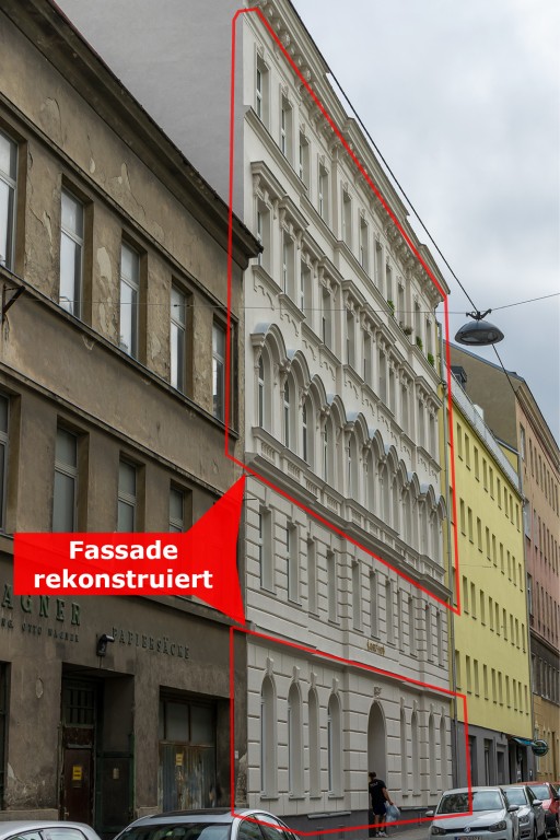 Gründerzeithaus mit renovierter und rekonstruierter Fassade in Wien-Landstraße