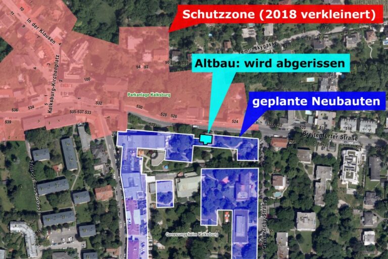 Karte von Kalksburg mit Schutzzone, Abriss und Neubauten, Liesing, Wien