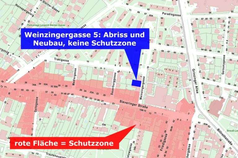 Plan mit Schutzzonen, Weinzingergasse, Sieveringer Straße, Döbling, Wien