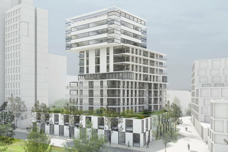 Rendering eines Wohnhaushauses, Architekturwettbewerb, Seestadt Aspern, Janis-Joplin-Promenade 22, Seeparkquartier, 1220 Wien