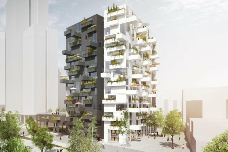 Rendering eines Wohnhaushauses, Architekturwettbewerb, Seestadt Aspern, Janis-Joplin-Promenade 22, Seeparkquartier, 1220 Wien