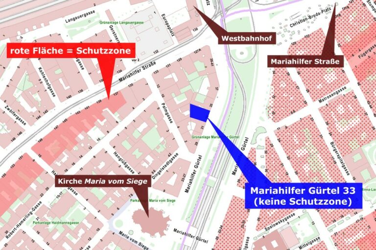 Karte des Mariahilfer Gürtels, mit Schutzzonen