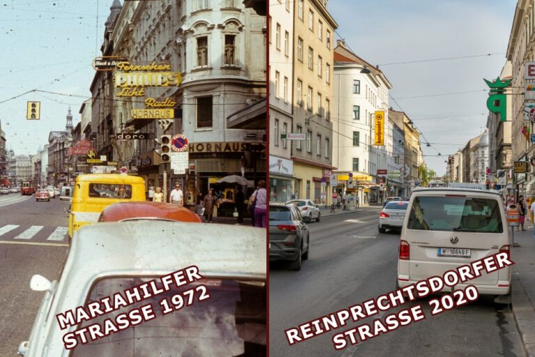 Vergleich von Mariahilfer Straße und Reinprechtsdorfer Straße, Autos, Verkehr, öffentlicher Raum