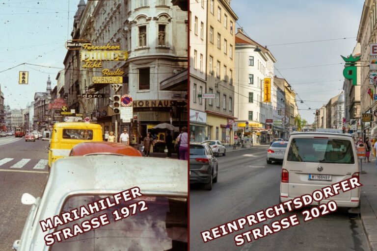 Vergleich von Mariahilfer Straße und Reinprechtsdorfer Straße, Autos, Verkehr, öffentlicher Raum