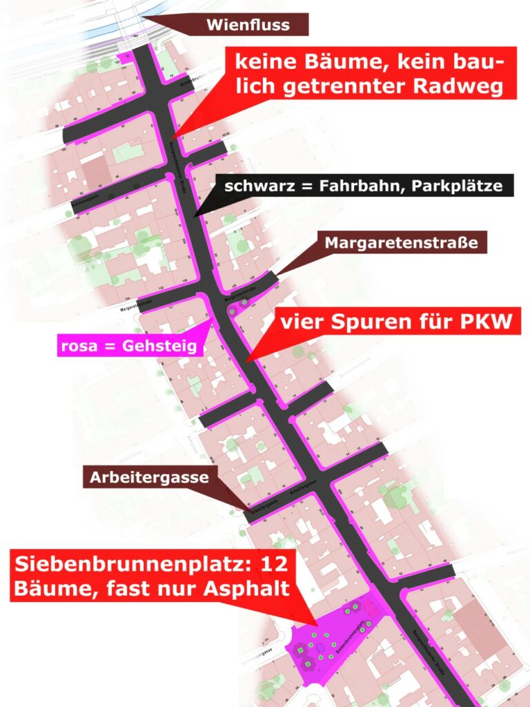 Verkehrsflächen auf der Reinprechtsdorfer Straße