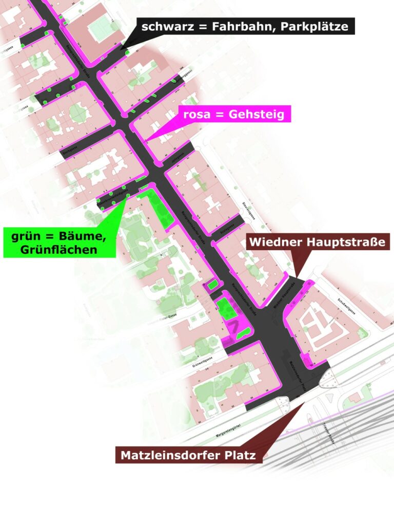 Verkehrsflächen auf der Reinprechtsdorfer Straße