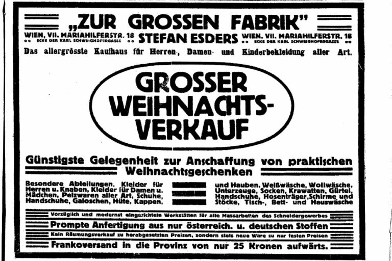 Werbung des Warenhauses "Zur großen Fabrik" von Stefan Esders, Mariahilferstraße 18, 1070 Wien, Leiner-Haus