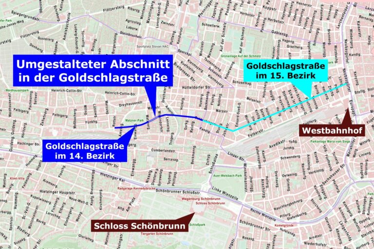 Karte, Stadtplan, Goldschlagstraße, 14. Bezirk, 15. Bezirk
