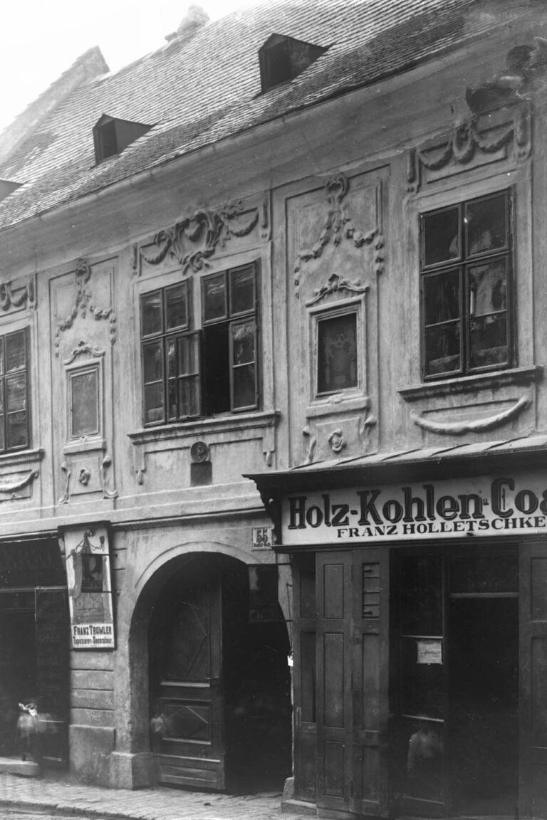 Haus mit Rokoko-Fassade in der Neustiftgasse, historische Aufnahme