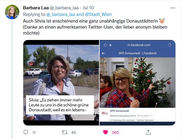 Tweet von Barbara Laa, Stadtstraße