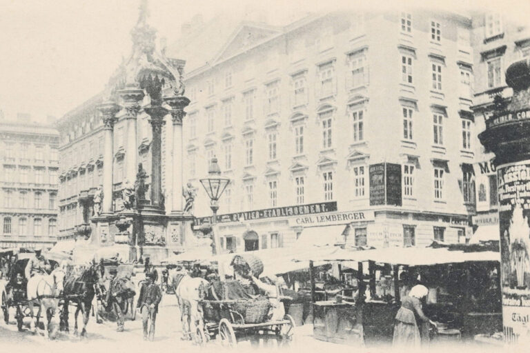 Marktstände und Fuhrwerke am Hohen Markt