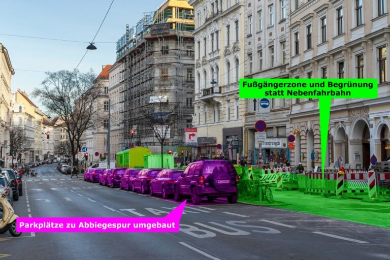 Burggasse, Grafik zum Umbau der Nebenfahrbahn im Jahr 2020, Wien-Neubau