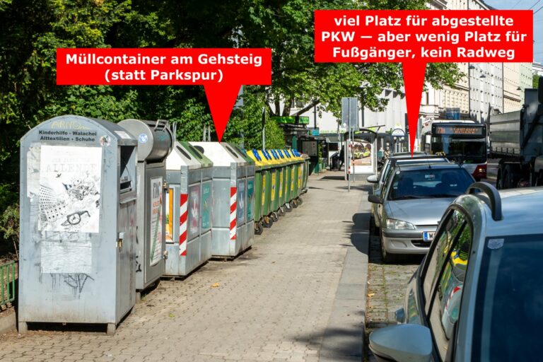 Müllcontainer am Gehsteig, parkende Autos, Kardinal-Nagl-Platz, Erdbergstraße