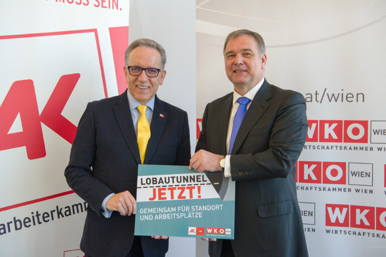 Rudi Kaske (Arbeiterkammer) und Walter Ruck (Wirtschaftskammer) forderten 2017 den Bau des Lobautunnels (Foto: AK Wien)