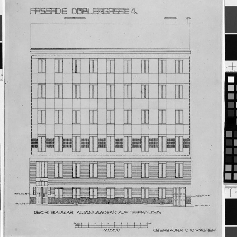 Plan der Fassade des Wohnhauses Döblergasse 4 von Otto Wagner, 1070 Wien