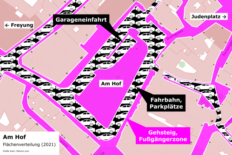 Karte, Am Hof, Flächen für Fußgänger und Kfz, Wien