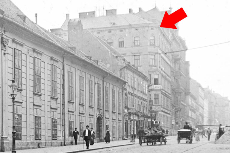 historische Aufnahme der Laudongasse, Gründerzeithaus Kochgasse 13 mit Originalfassade