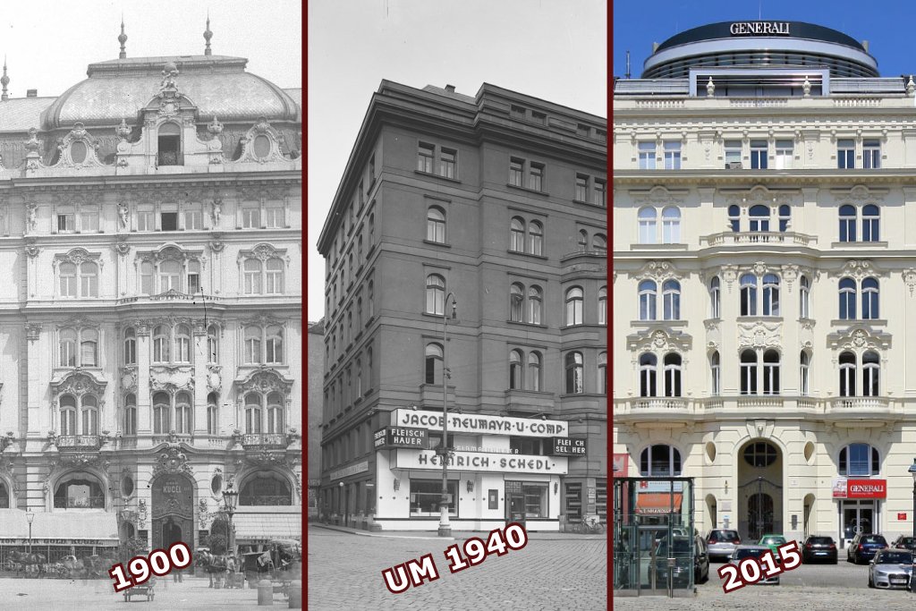 Gebäude Am Hof 11 1900, um 1940 und 2015