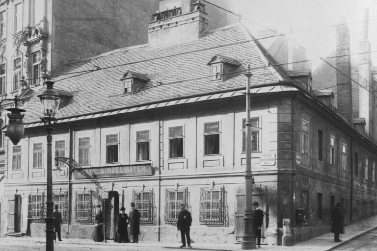 alte Aufnahme eines Gebäudes in der Lerchenfelder Straße, Strozzigasse