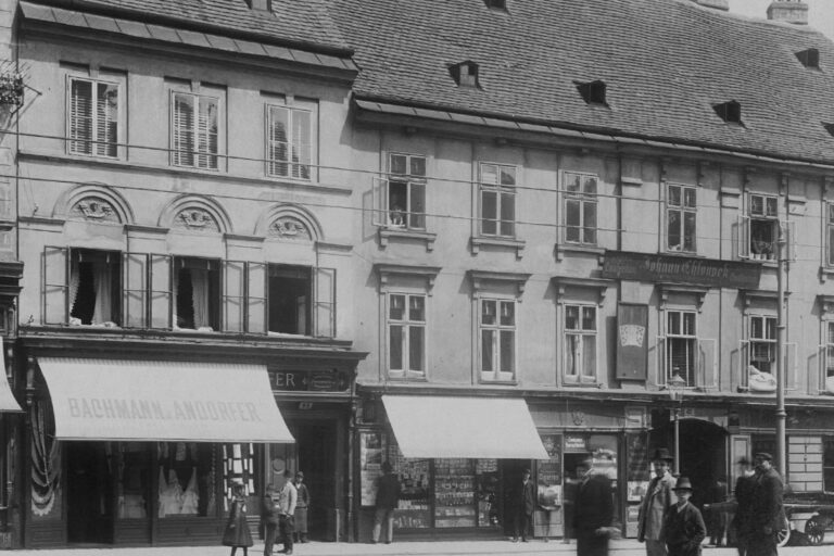 historische Aufnahme von Häusern in der Siebensterngasse, später abgerissen