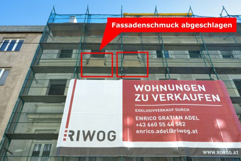 Friedmanngasse 29, Fassadenschmuck abgeschlagen