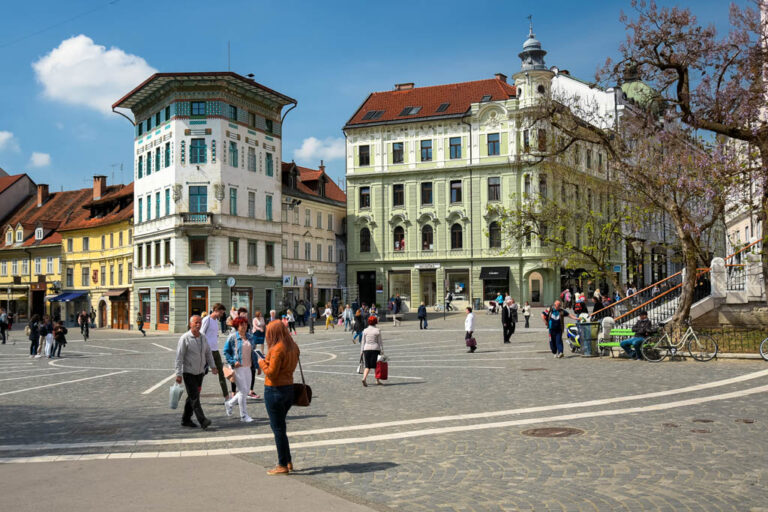 Fußgängerzone im Zentrum von Ljubljana, Prešernov trg