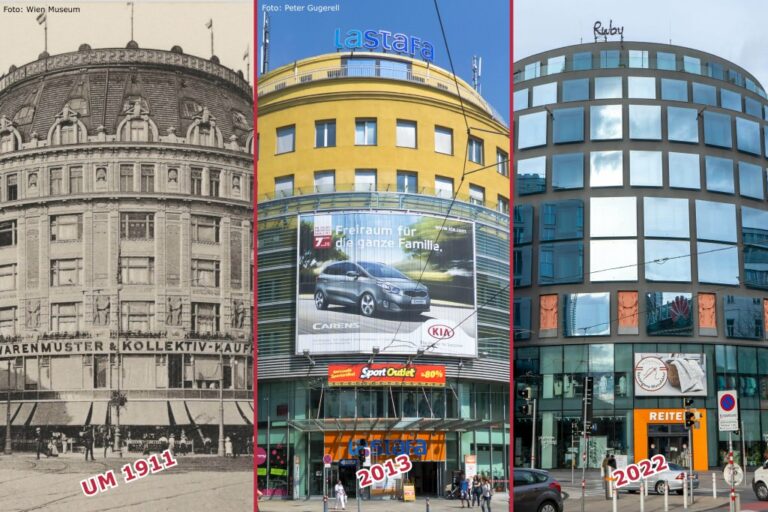 Kaufhaus Stafa in der Mariahilfer Straße um 1900, 2013 und 2022