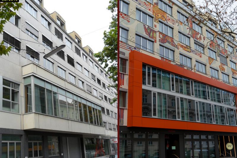 Mehr über den Artikel erfahren Windmühlgasse 28: Graues Bürohaus wurde buntes Hotel