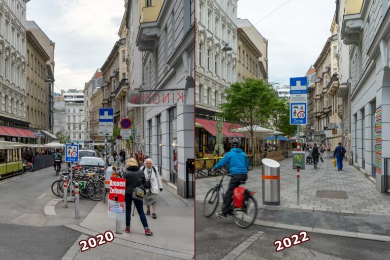 Zollergasse, Begegnungszone, Fußgänger, Radfahrer