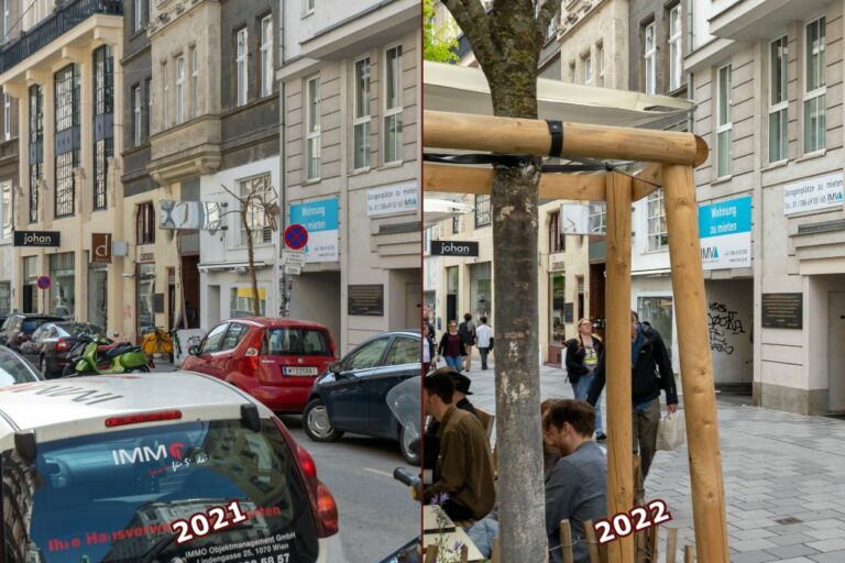 Zollergasse, alt vs. neu, Begegnungszone